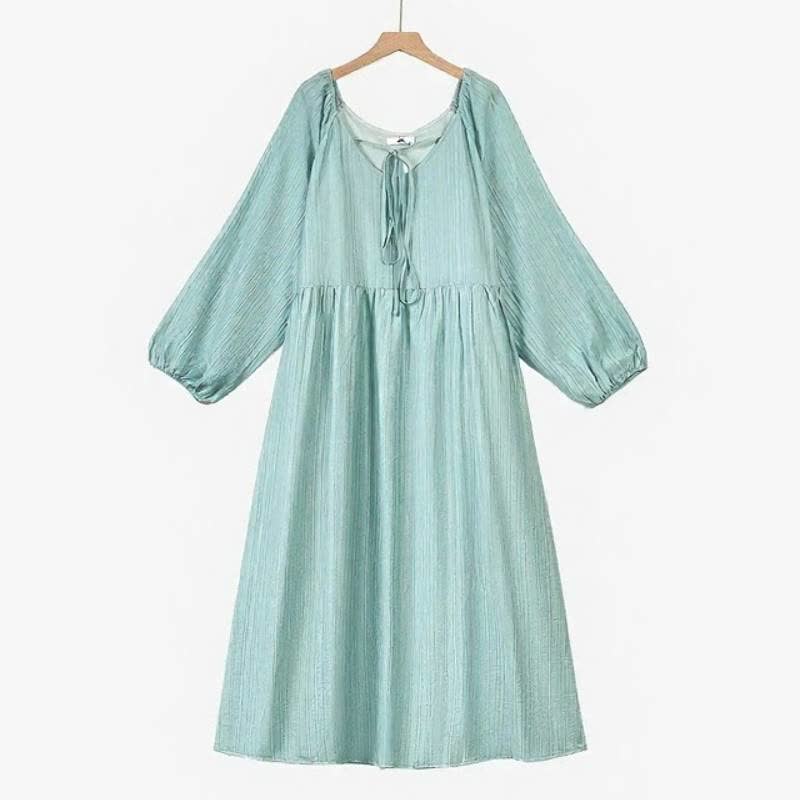 Plusock Breezy Tencel Tie Neck Maxi Dress - Green - 6XL - image 3