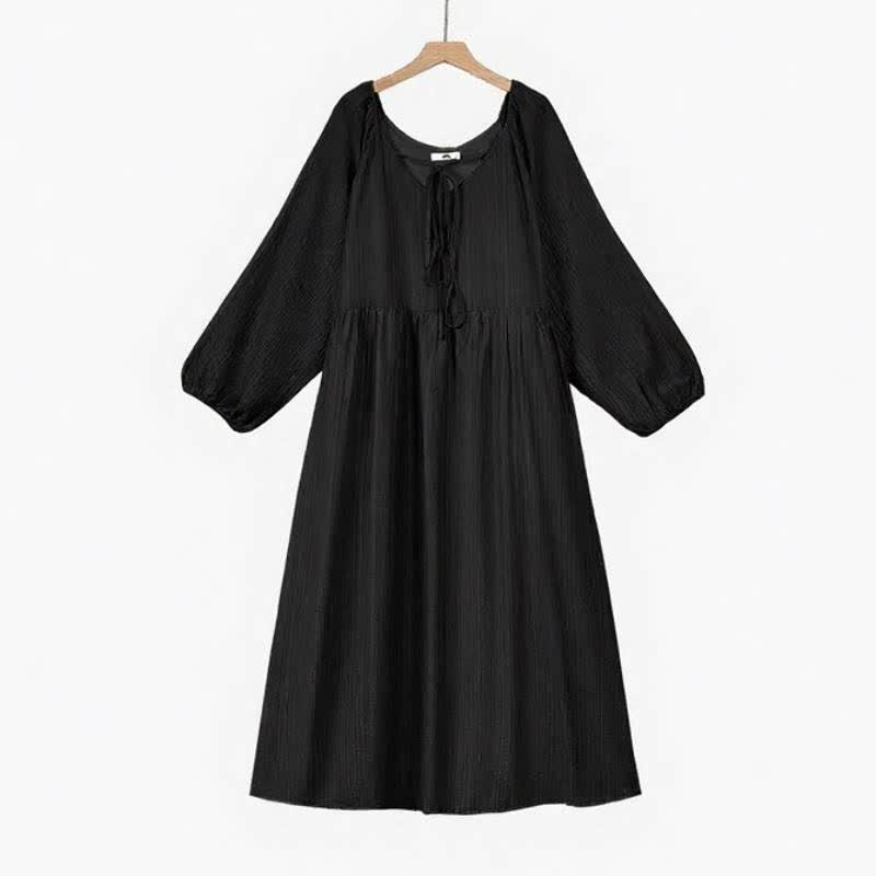 Plusock Breezy Tencel Tie Neck Maxi Dress - Black - 6XL - image 2