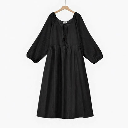 Plusock Breezy Tencel Tie Neck Maxi Dress - Black - 6XL - image 2