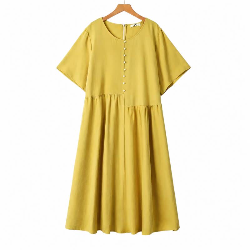 Plusock Pearl Button Casual Midi Dress - Yellow - 6XL - image 0