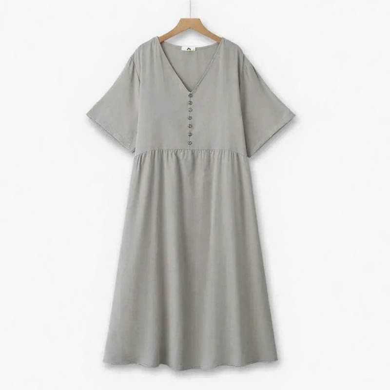Plusock Breezy V Neck Button Midi Dress - Grey - 6XL - image 0