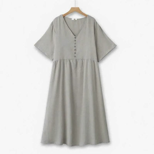 Plusock Breezy V Neck Button Midi Dress - Grey - 6XL - image 0
