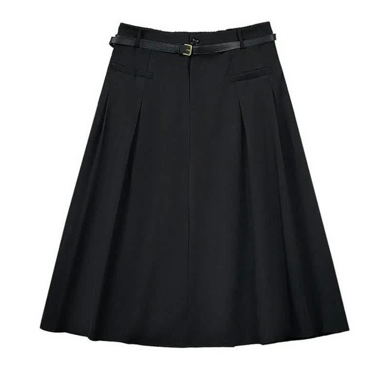 Plusock Elegant Pleated Belted Midi Dress - Black - 7XL - image 0