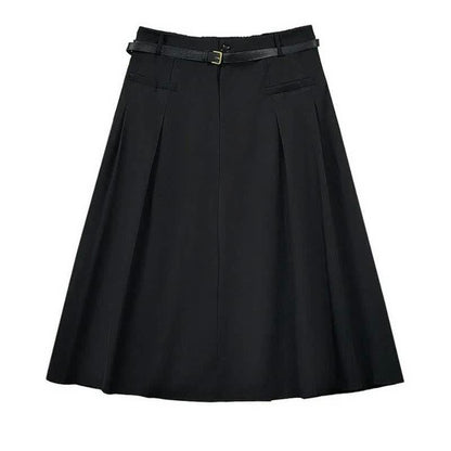 Plusock Elegant Pleated Belted Midi Dress - Black - 7XL - image 0