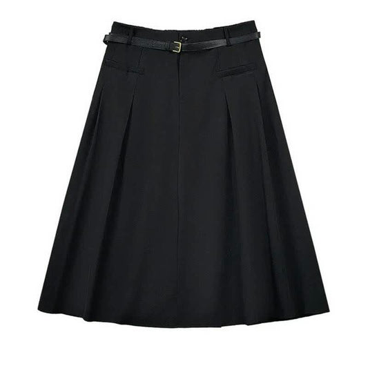 Plusock Elegant Pleated Belted Midi Dress - Black - 7XL - image 0