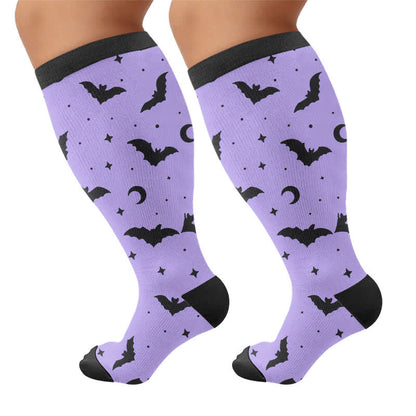 Plusock Plus Size Cartoon Pumpkin Cat Ghost Compression Socks - Light Purple - 4XL - image 9