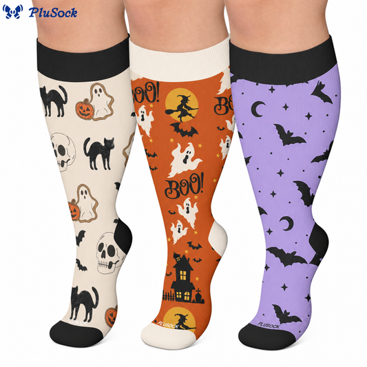 Plusock Plus Size Cartoon Pumpkin Cat Ghost Compression Socks - image 0