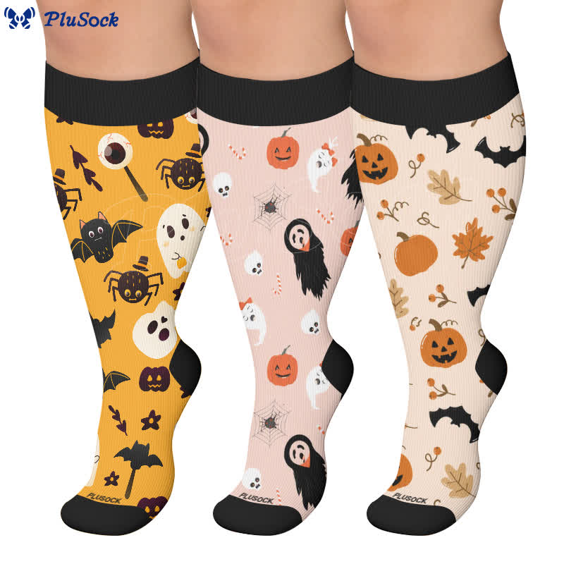 Plusock Plus Size Ghosts Bats Spider Compression Socks - image 0