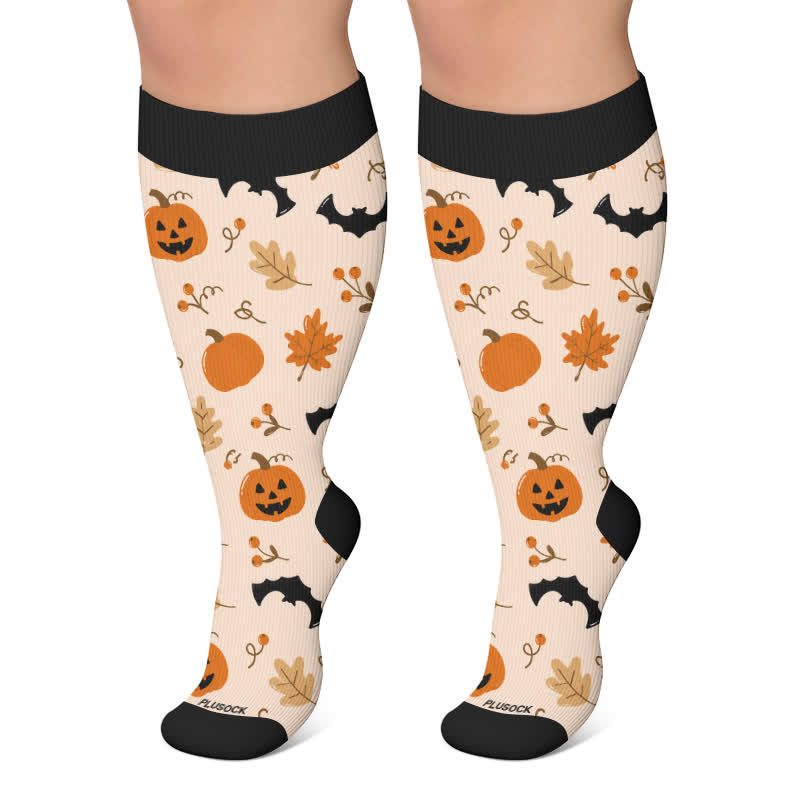 Plusock Plus Size Ghosts Bats Spider Compression Socks - Apricot - 4XL - image 5
