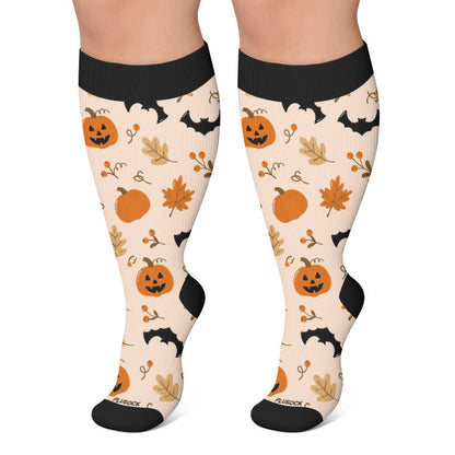 Plusock Plus Size Ghosts Bats Spider Compression Socks - Apricot - 4XL - image 5