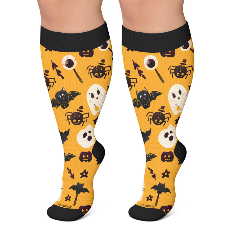 Plusock Plus Size Ghosts Bats Spider Compression Socks - Yellow - 4XL - image 6