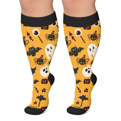 Plusock Plus Size Ghosts Bats Spider Compression Socks - Yellow - 4XL - image 6