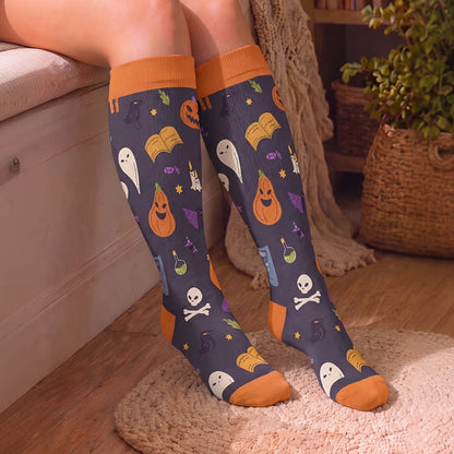 Plusock Plus Size Spooky Pumpkin Ghost Compression Socks - image 2