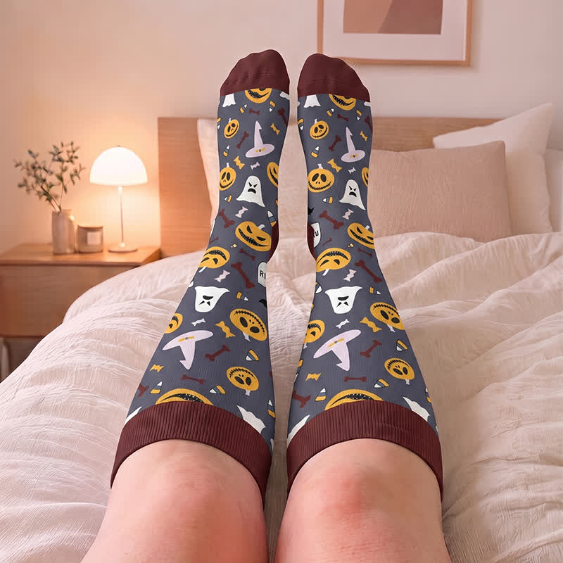 Plusock Plus Size Spooky Pumpkin Ghost Compression Socks - image 1