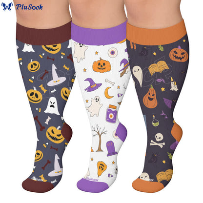 Plusock Plus Size Spooky Pumpkin Ghost Compression Socks - image 0