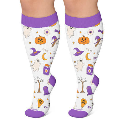 Plusock Plus Size Spooky Pumpkin Ghost Compression Socks - Purple - 4XL - image 6