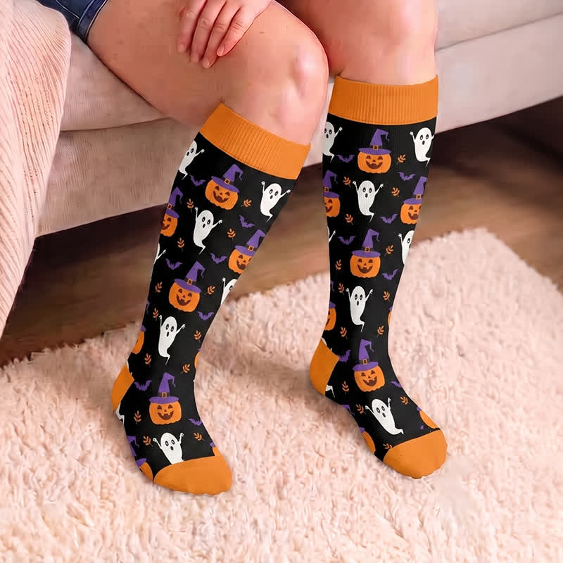 Plusock Plus Size Spellbound Ghost Pumpkin Compression Socks - image 2