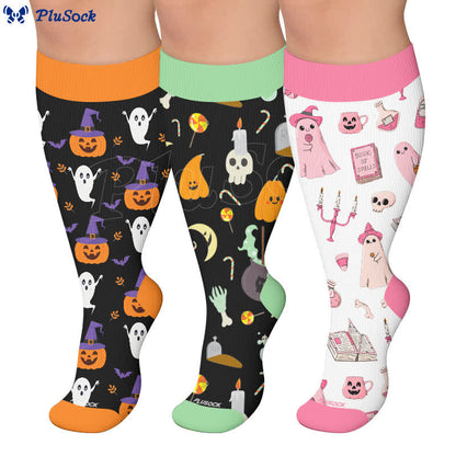 Plusock Plus Size Spellbound Ghost Pumpkin Compression Socks - image 0