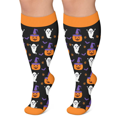 Plusock Plus Size Spellbound Ghost Pumpkin Compression Socks - Orange - 4XL - image 6