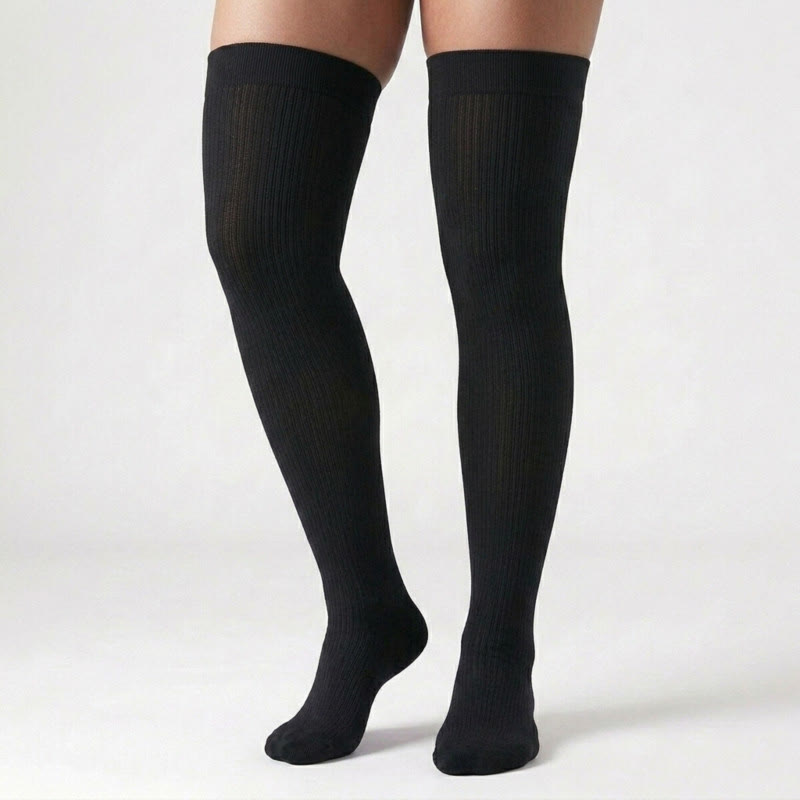 Plusock Classic Black Thigh High Compression Socks(3 Pairs) - image 1