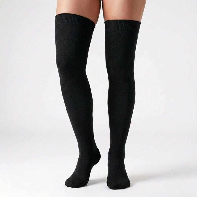 Plusock Black White Nude Thigh High Compression Socks(3 Pairs) - image 1