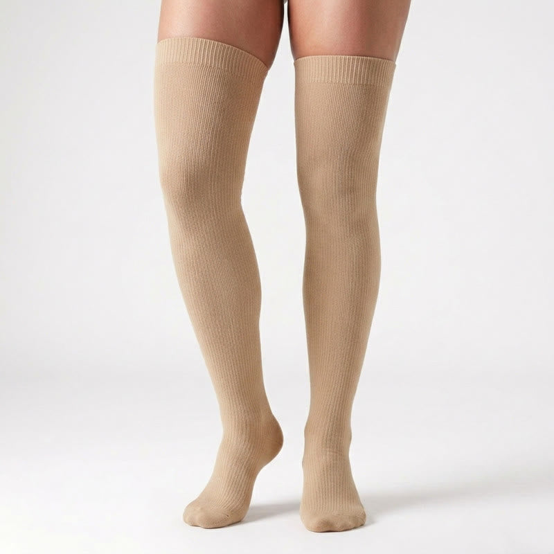 Plusock Black White Nude Thigh High Compression Socks(3 Pairs) - image 2