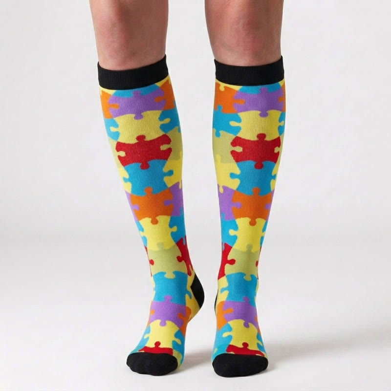 Plusock Colorful Puzzle Compression Socks(4 Pairs) - image 1