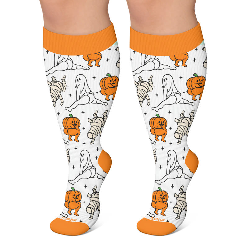 Plusock Plus Size Campfire Ghosts Compression Socks - Orange - 4XL - image 6
