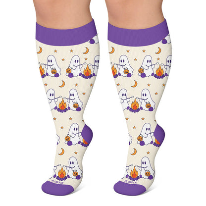 Plusock Plus Size Campfire Ghosts Compression Socks - Purple - 4XL - image 5