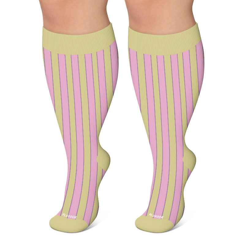 Plusock Plus Size Pink Stripe Compression Socks - Pink - 4XL - image 4