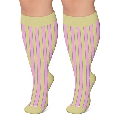 Plusock Plus Size Pink Stripe Compression Socks - Pink - 4XL - image 4