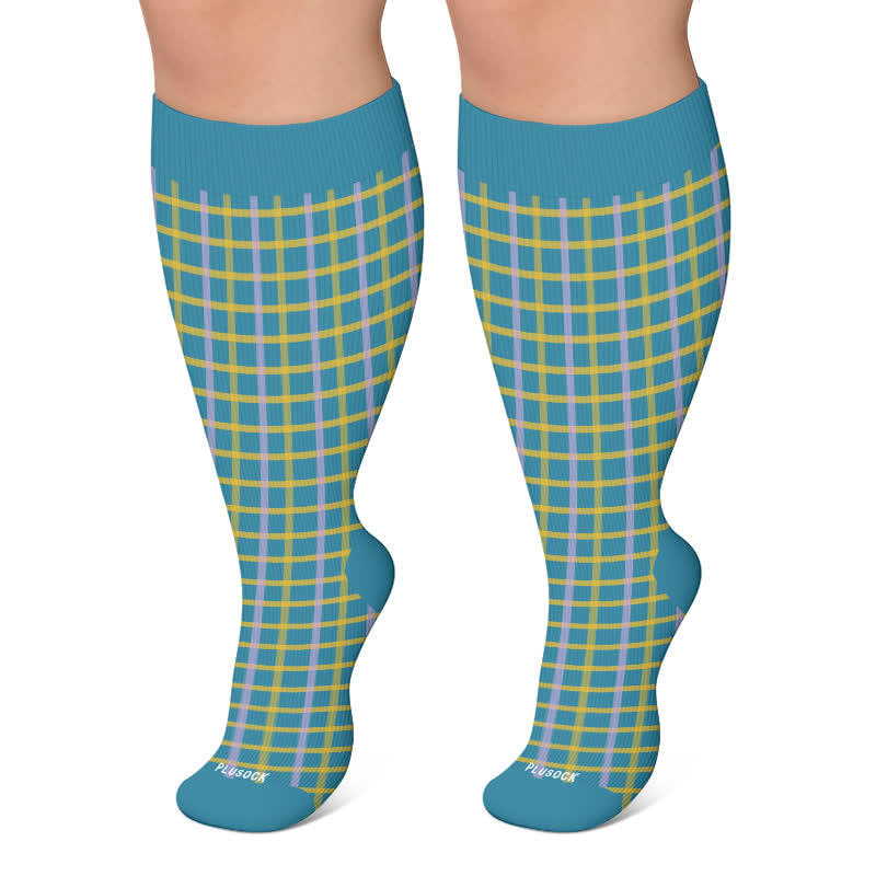 Plusock Plus Size Pink Stripe Compression Socks - Blue - 4XL - image 6
