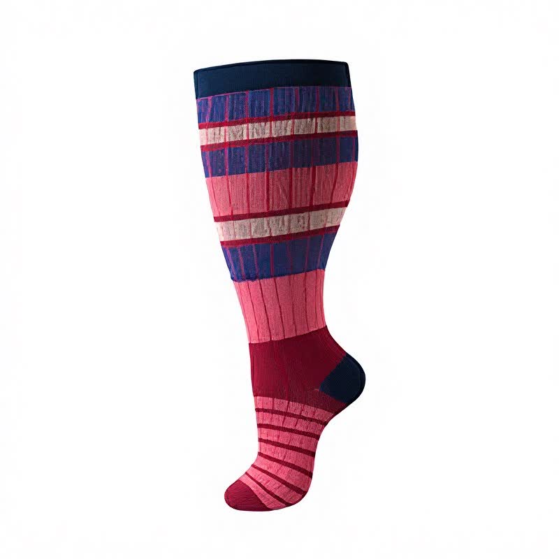 Plusock Plus Size Colorblock Stripe Compression Socks - Rose - 4XL - image 8