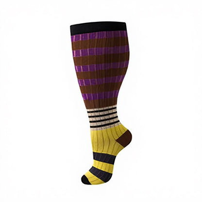 Plusock Plus Size Colorblock Stripe Compression Socks(4 Pairs) - Brown - 4XL - image 9