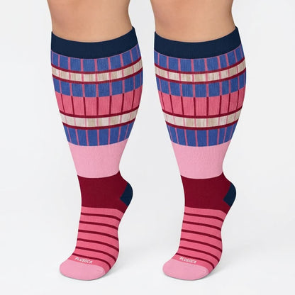 Plusock Plus Size Colorblock Stripe Compression Socks(4 Pairs) - image 2