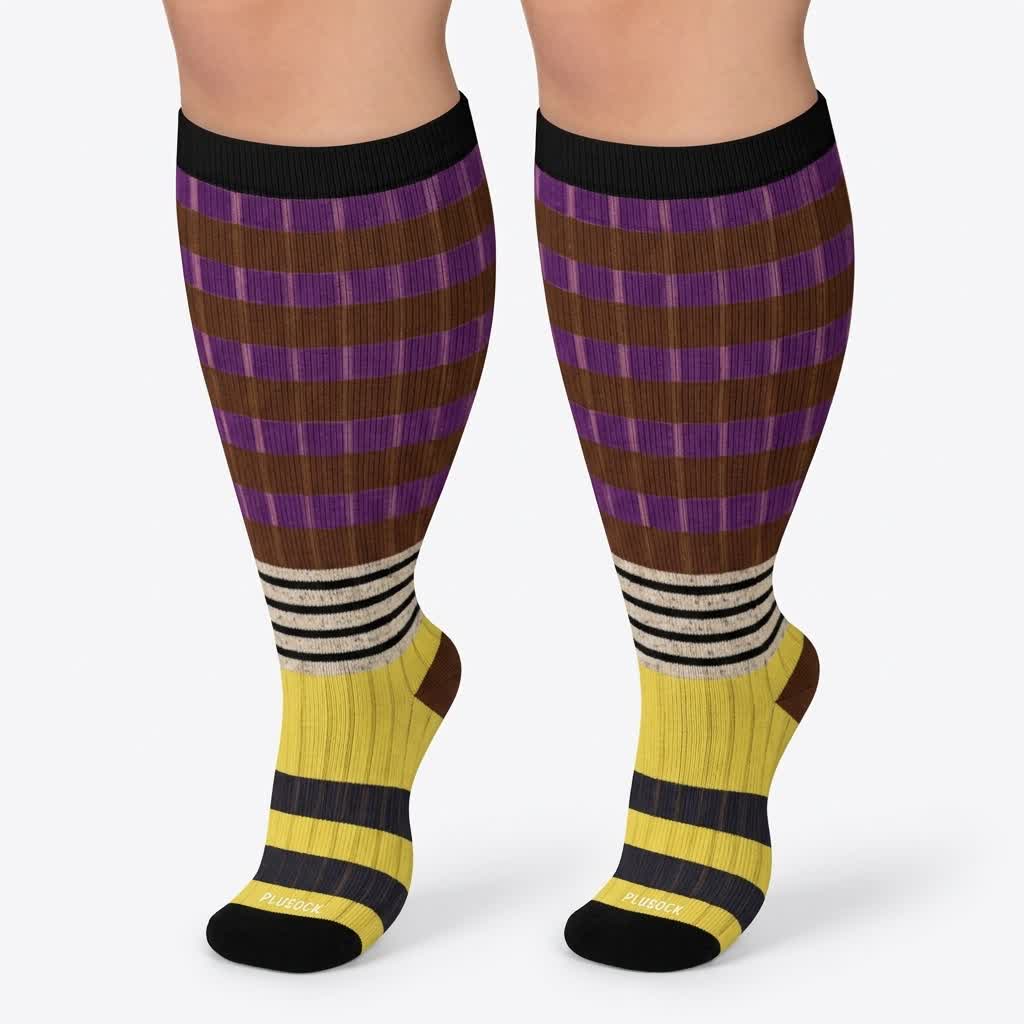 Plusock Plus Size Colorblock Stripe Compression Socks(4 Pairs) - image 3