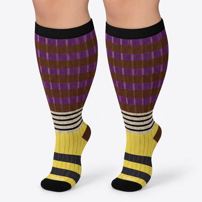 Plusock Plus Size Colorblock Stripe Compression Socks(4 Pairs) - image 3