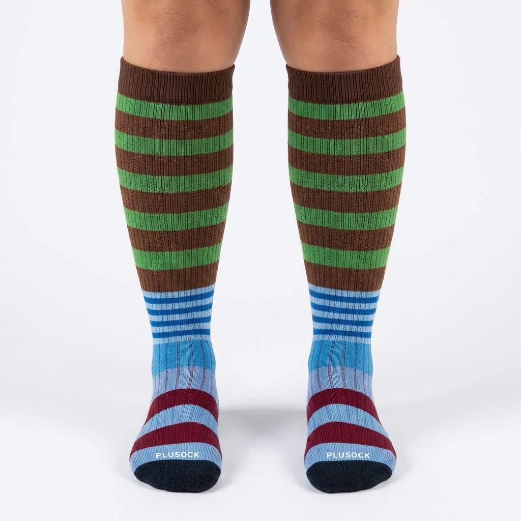 Plusock Plus Size Colorblock Stripe Compression Socks(4 Pairs) - image 1