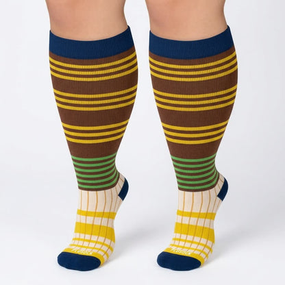 Plusock Plus Size Colorblock Stripe Compression Socks(4 Pairs) - image 5