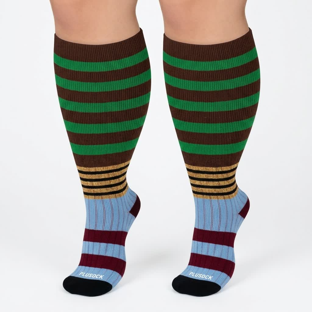 Plusock Plus Size Colorblock Stripe Compression Socks(4 Pairs) - image 4