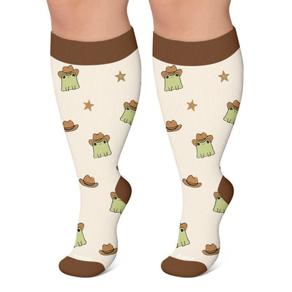 Plusock Plus Size Frog Garden Knit Compression Socks - Beige - 4XL - image 4