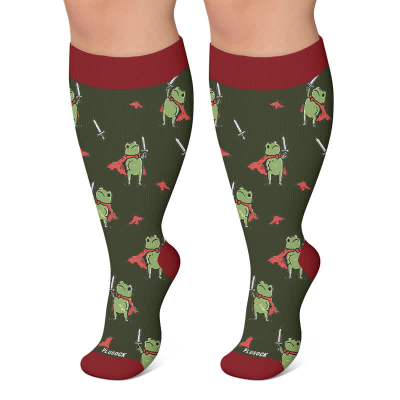 Plusock Plus Size Frog Garden Knit Compression Socks - Dark Green - 4XL - image 5