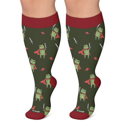 Plusock Plus Size Frog Garden Knit Compression Socks - Dark Green - 4XL - image 5