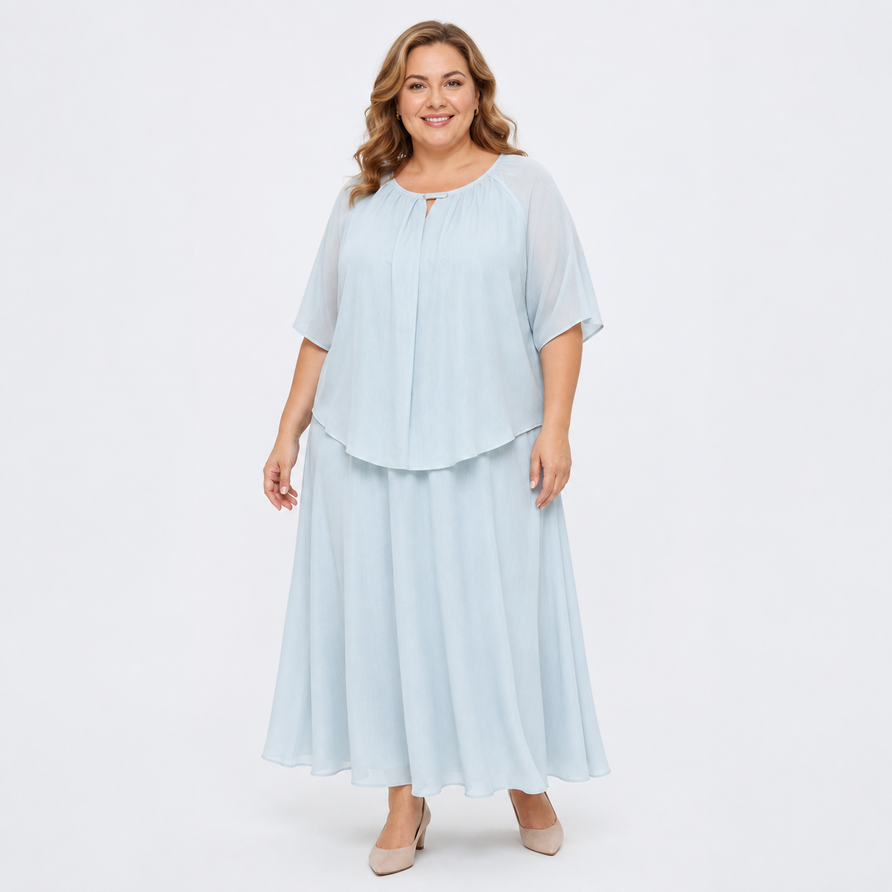 Plusock Plus Size Solid Loose Cotton Linen Top Skirt With Pockets Set - image 1