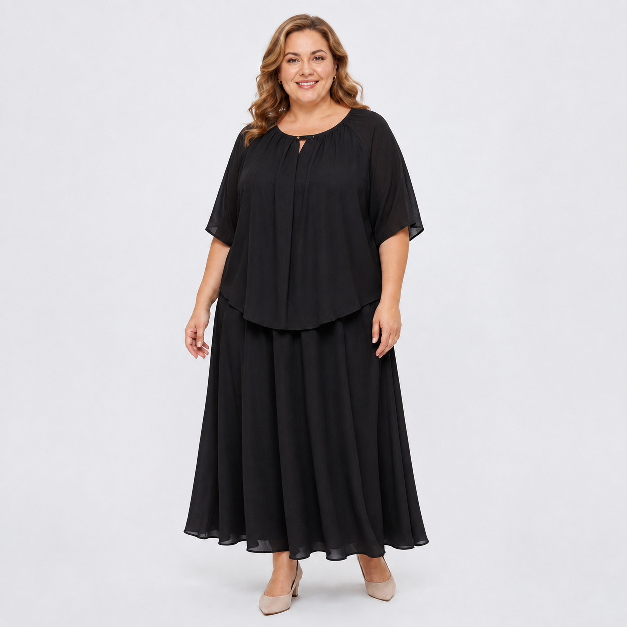 Plusock Plus Size Solid Loose Cotton Linen Top Skirt With Pockets Set - image 2