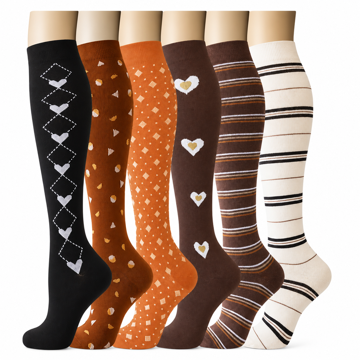 Plusock Black Heart Compression Socks(6 Pairs) - Multicolor - S/M - image 0