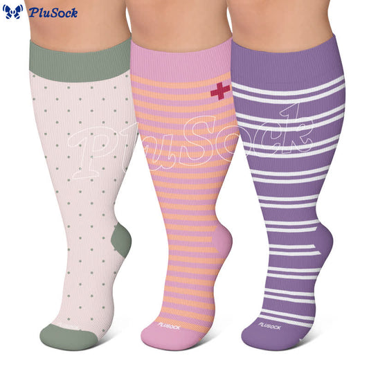 Plusock Plus Size Dotted Stripe Compression Socks - image 0
