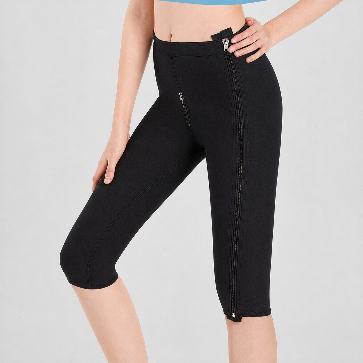 Plusock High-Waisted Dual-Zip Thigh-Shaping Capri Pants - Black - 2XL - image 1