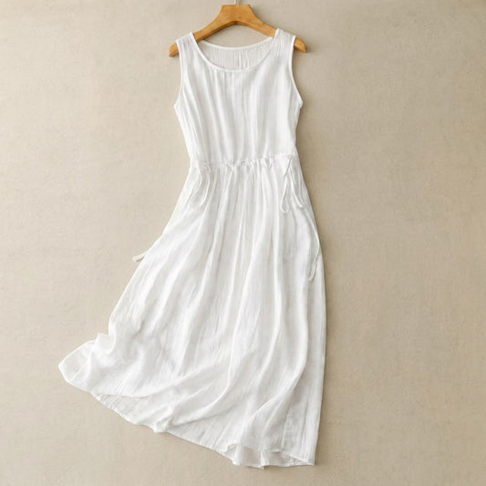 Plusock Ramie Lyocell Drawstring Midi Dress - White - 2XL - image 0