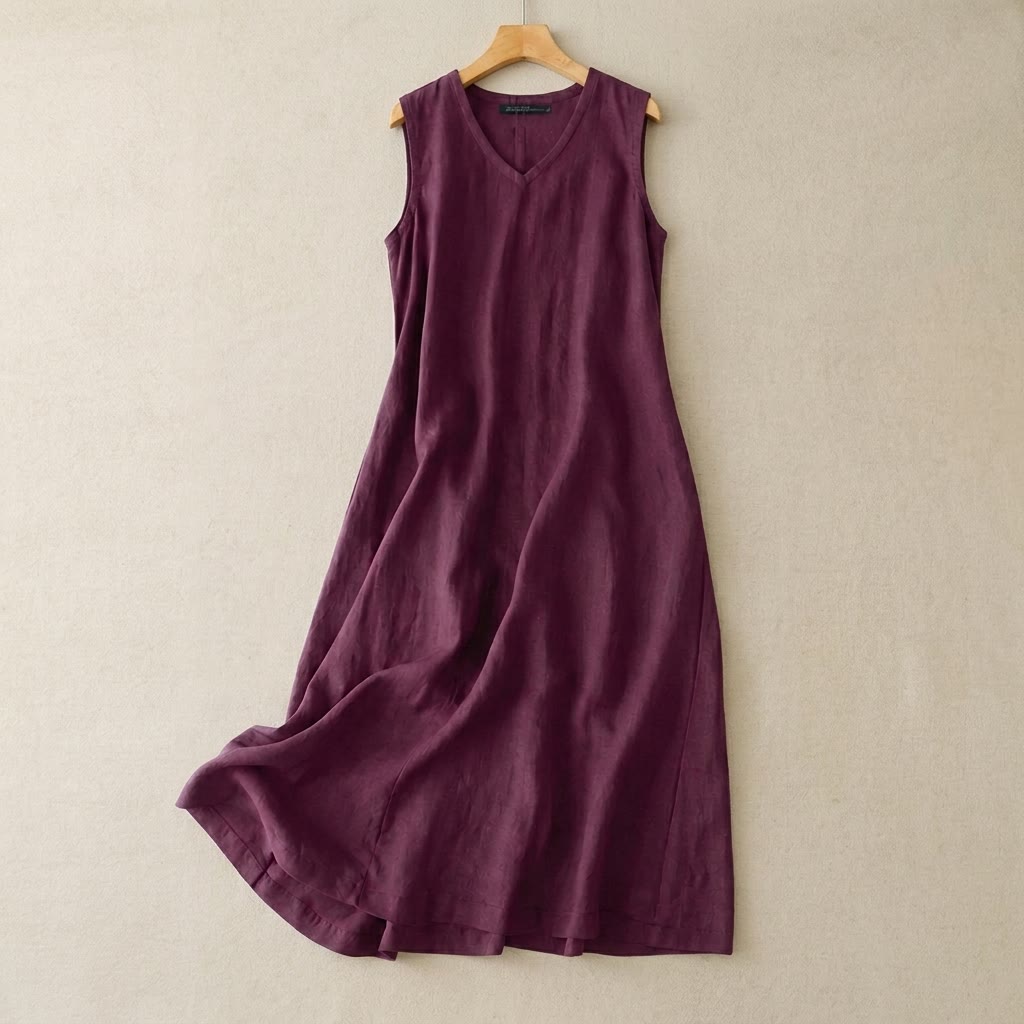 Plusock V-Neck Cotton Linen Maxi Dress - Purple - 5XL - image 3